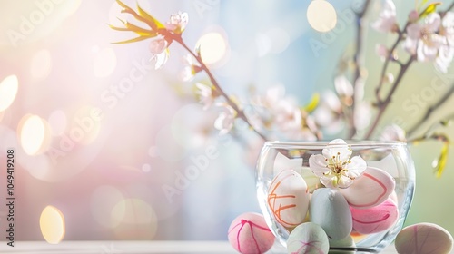 Spring Simple Decoration in the Background - a fresh and charming visual. The spring simple decoration in the background creates an inviting and delightful seasonal scene.
