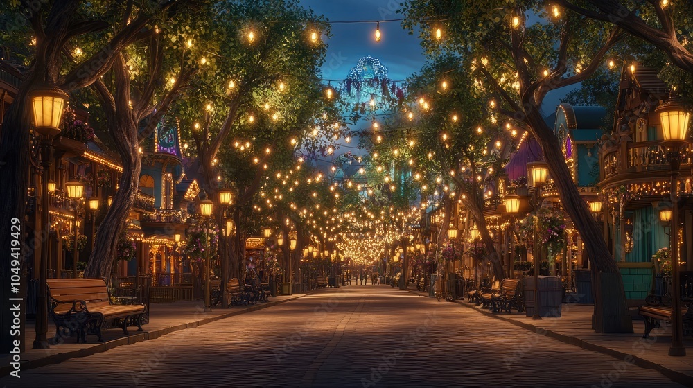 Magical Evening Street with Twinkling Lights Magical Evening Street with Twinkling Lights