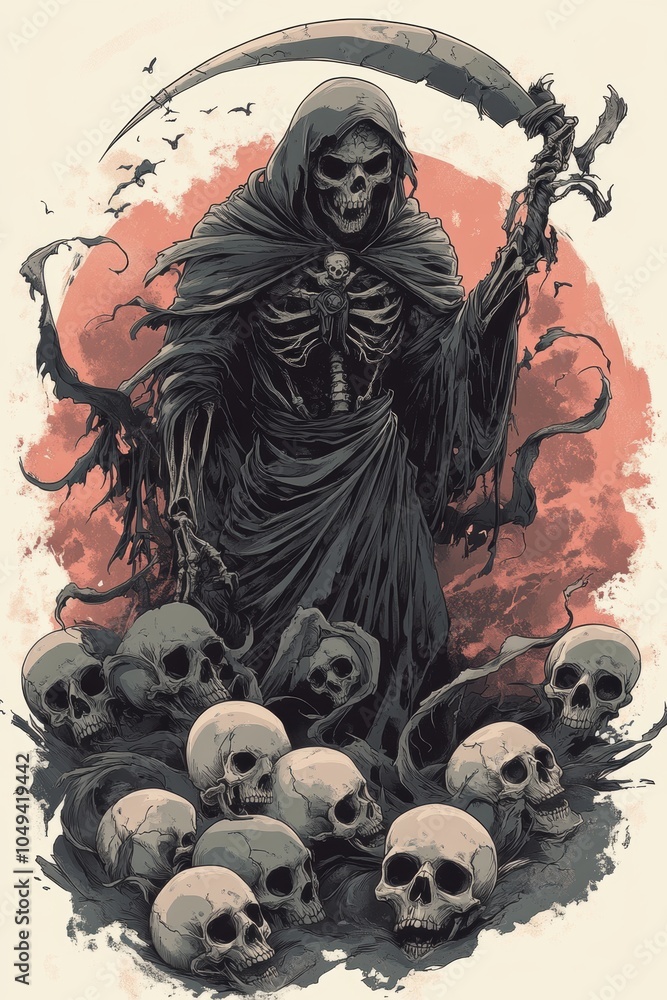 Grim reaper. Digital art painting drawing. Halloween theme poster. Grim reaper. Digital art painting drawing. Halloween theme poster.