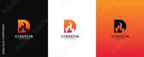Modern initial letter D fire flame vector design logo inspiration template 