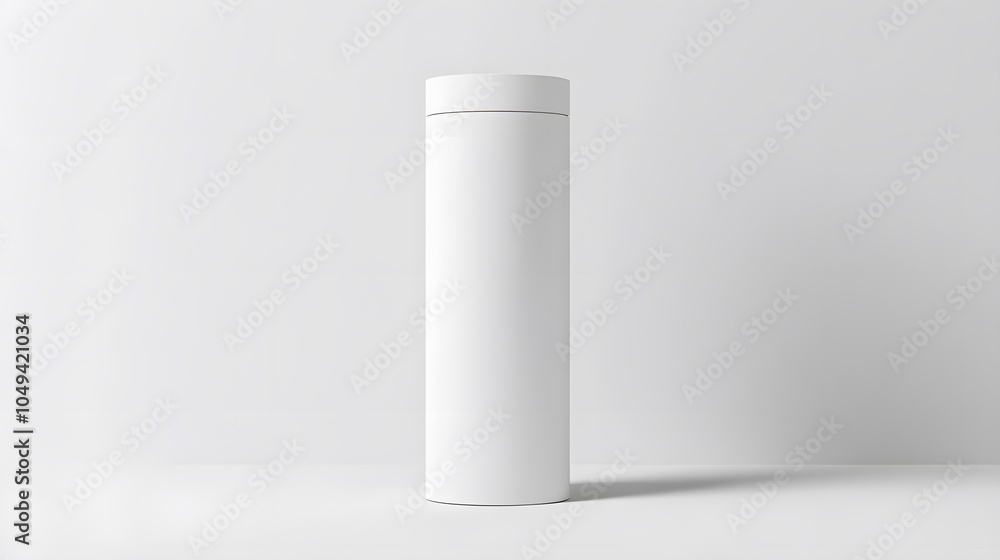 Blank mockup template of a packaging label on a tall cylindrical container with glossy texture and soft shadows. Blank mockup template of a packaging label on a tall cylindrical container with glossy texture and soft shadows.