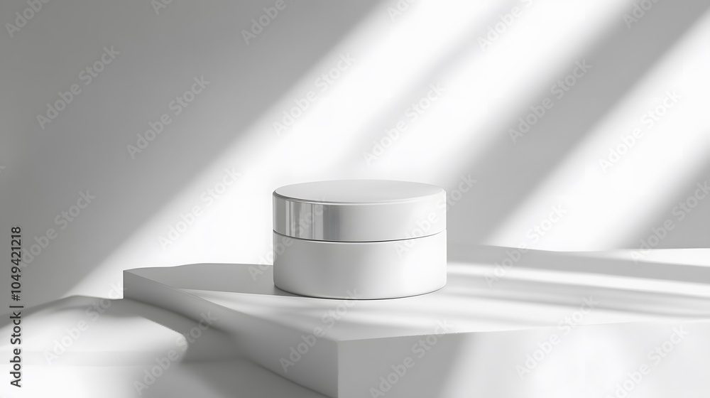 Blank mockup template of a packaging label on a cylindrical cosmetic container, with soft reflections and shadows. Blank mockup template of a packaging label on a cylindrical cosmetic container, with soft reflections and shadows.