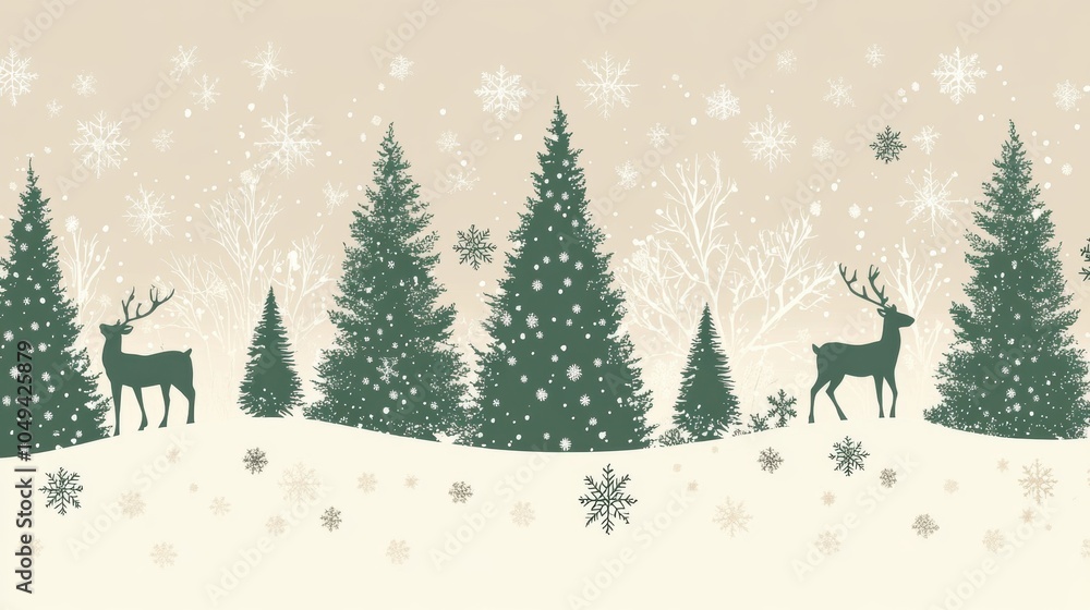Naklejka premium Christmas tree with reindeer background for greeting card poster design.