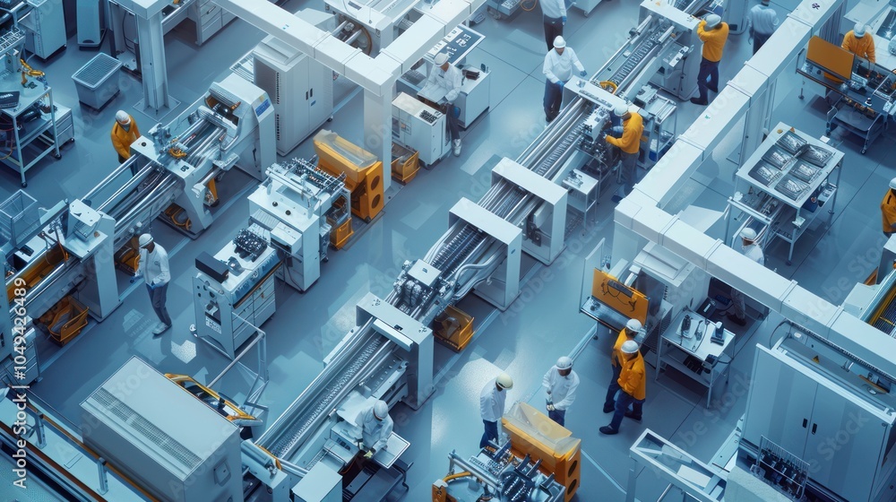 Obraz premium Workers in a modern industrial factory operating automated machinery.