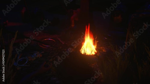 (3D anim) Looping fire scene at night