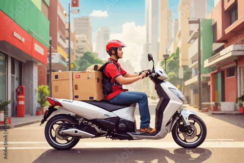 motorcycle app delivery man making deliveries in Jakarta Indonesia