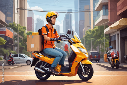 motorcycle app delivery man making deliveries in Jakarta Indonesia