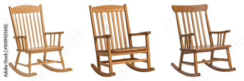 Stylish Wooden Rocking Chairs Isolated on a Transparent Background for Design Purposes