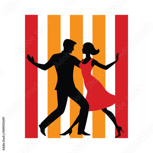 Vibes T-Shirt Design – Vintage Retro Sunset Silhouette with Tango Couple for Romantic and Nostalgic Summer Style photo