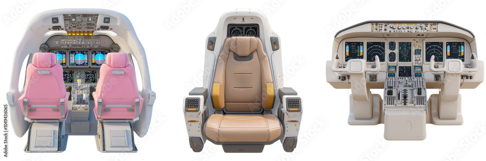 Futuristic Aircraft Cockpit Interior with Ergonomic Pilot Seats and Control Panel Futuristic Aircraft Cockpit Interior with Ergonomic Pilot Seats and Control Panel