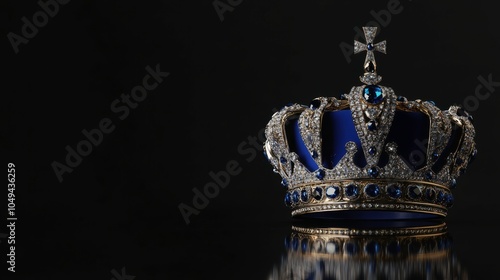 Royal Coronation Crown Displayed With Elegance Against a Stark Black Background. Generative AI photo