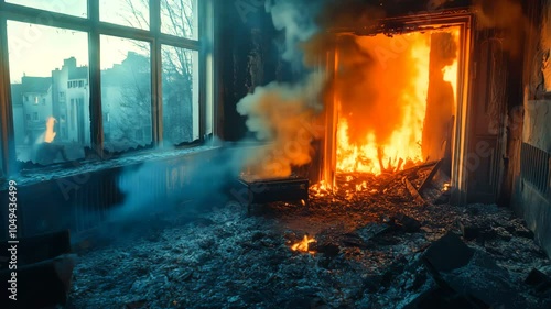 Burning Interior The Heartbreaking Devastation and Aftermath of a FireDamaged Room That Was Once Full of Life and Joy photo