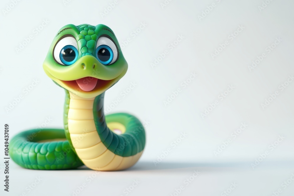 Fototapeta premium Green snake curled up with a flower