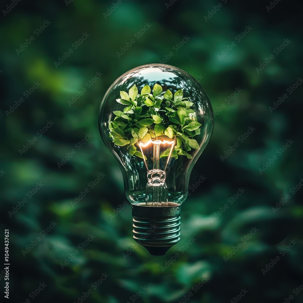 Lightbulb with Green Leaves Symbolizing Nature and Innovation Lightbulb with Green Leaves Symbolizing Nature and Innovation