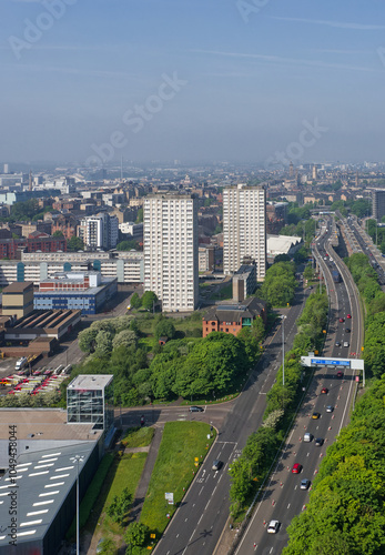 Glasgow city aerial view looking west over the M8 motorway photo