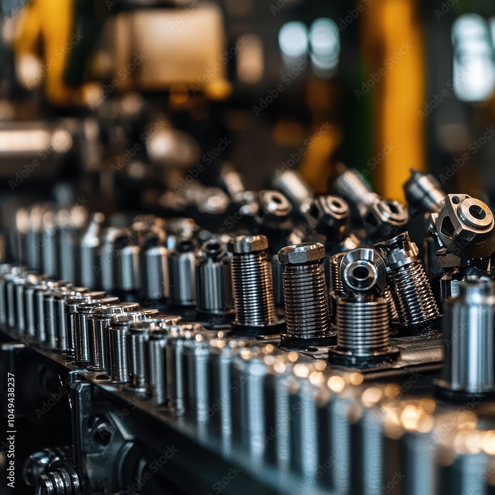 Naklejka premium Precision Metal Parts Neatly Arranged in Close-Up