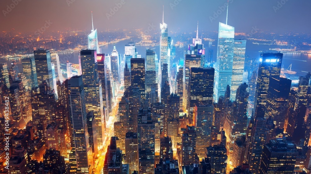Fototapeta premium Bright City Skyline with Clean Lines at Night