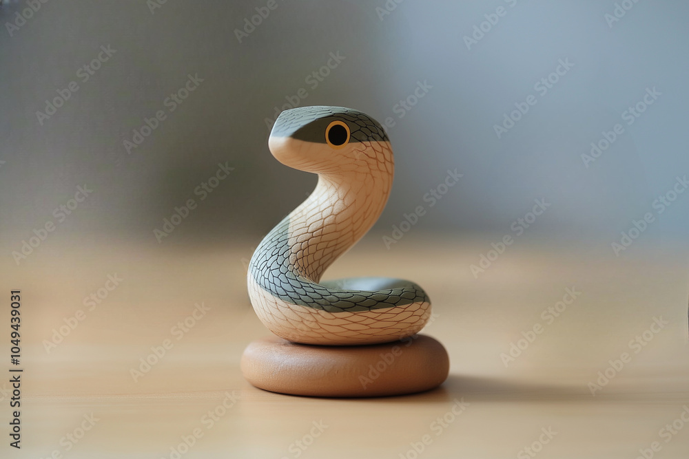 Fototapeta premium Wooden miniature animal snake figurine with copy space