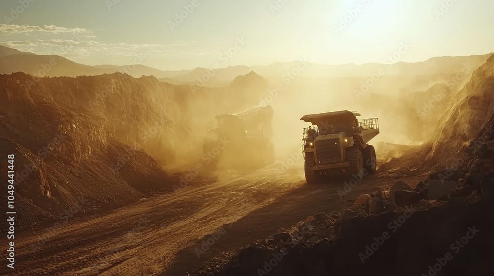 Fototapeta premium Heavy Machinery Operating in an Open Pit Mine