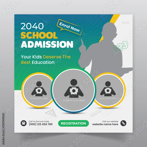 School admission social media post and back to school promotion web banner template