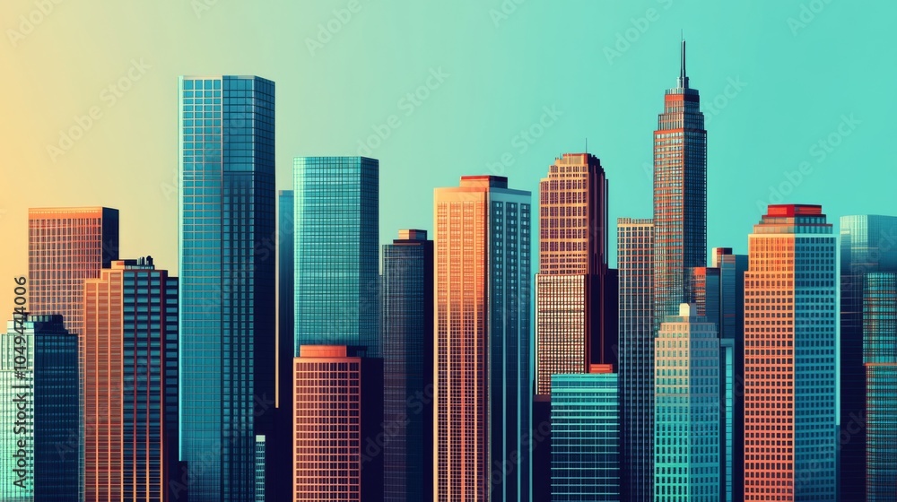 Fototapeta premium Modern City Skyline with Vibrant Textures and Lines
