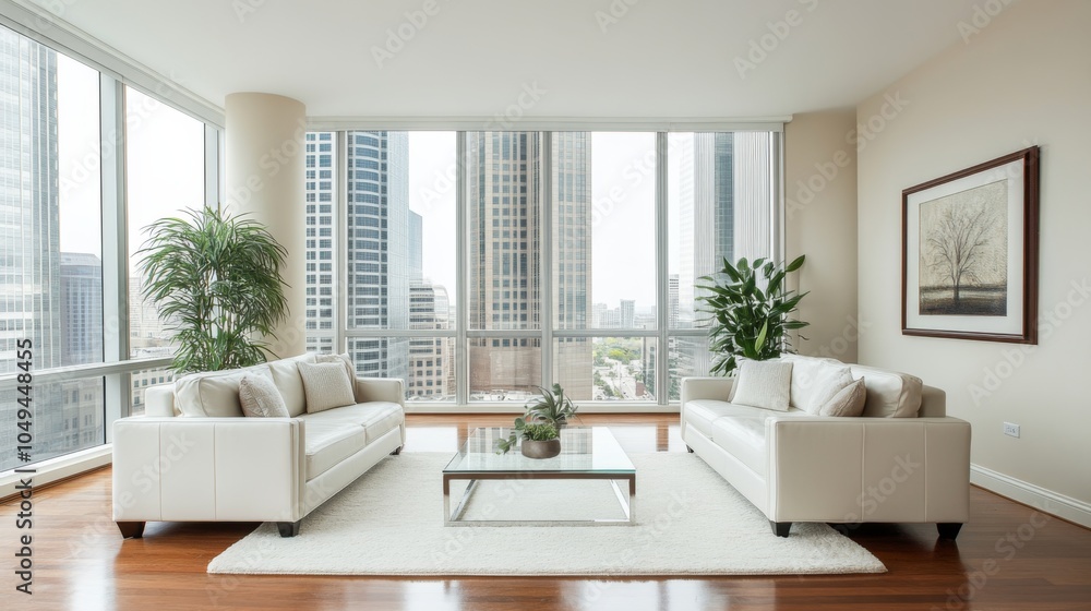 Fototapeta premium Modern Urban Living Room with Clean Lines and Light
