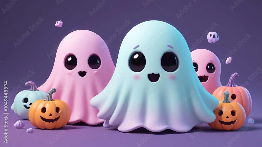 Obraz premium Cute Pastel Ghosts for Halloween Celebration