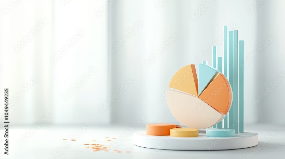 Investment overview, dynamic pie chart representation, detailed 3D illustration showcasing asset distribution and performance analysis