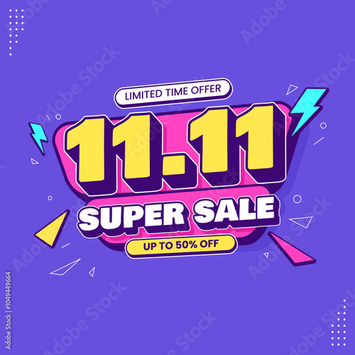 11 11 super sale promo banner with discount offer. 11 11 shopping festival super sale banner. Flash sale special offer banner for social media post or website banner. Flash sale campaign