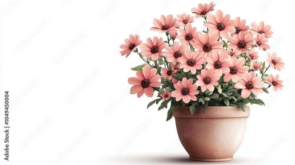 Elegant Arrangement of Beautiful Flowers in a Pot on White Background, Featuring Vibrant Colors and Detailed Blooms for a Simple and Charming Display of Nature's Beauty. Elegant Arrangement of Beautiful Flowers in a Pot on White Background, Featuring Vibrant Colors and Detailed Blooms for a Simple and Charming Display of Nature's Beauty.