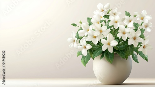 Elegant Arrangement of Beautiful Flowers in a Pot on White Background, Featuring Vibrant Colors and Detailed Blooms for a Simple and Charming Display of Nature's Beauty.