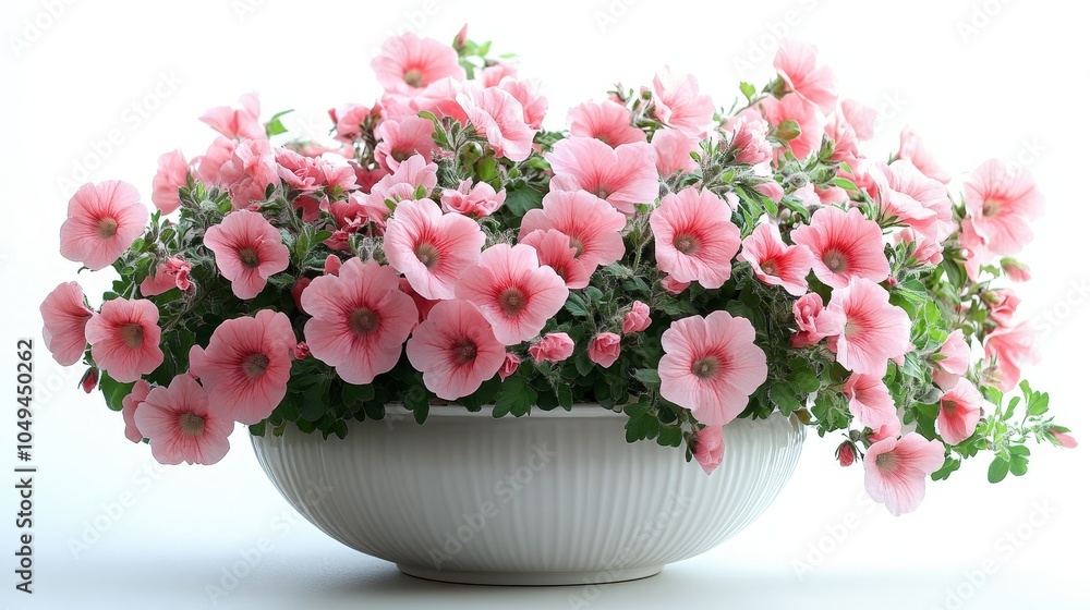 Elegant Arrangement of Beautiful Flowers in a Pot on White Background, Featuring Vibrant Colors and Detailed Blooms for a Simple and Charming Display of Nature's Beauty. Elegant Arrangement of Beautiful Flowers in a Pot on White Background, Featuring Vibrant Colors and Detailed Blooms for a Simple and Charming Display of Nature's Beauty.