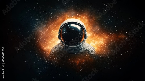 Fototapeta Naklejka Na Ścianę i Meble -  Vintage space helmet, 1960s sci-fi design, drifting through the cosmos, vibrant colors, imaginative exploration theme
