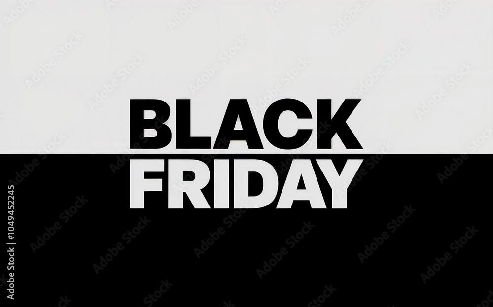 Obraz premium The image displays the phrase Black Friday in bold, blocky font. The top half of the image is white, with the text in black. The bottom half is black, with the text in white.