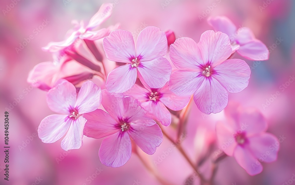 Artistic closeup of perennial pink phlox flowers, emphasizing their charming beauty and rich color against a natural backdrop Artistic closeup of perennial pink phlox flowers, emphasizing their charming beauty and rich color against a natural backdrop