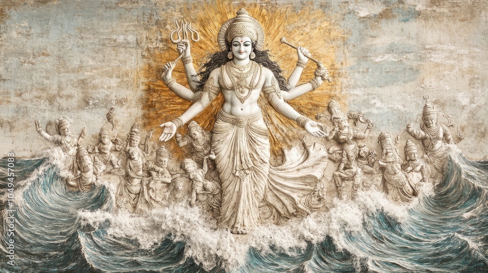 Fototapeta premium Radiant Vishnu Emerging from Cosmic Waves