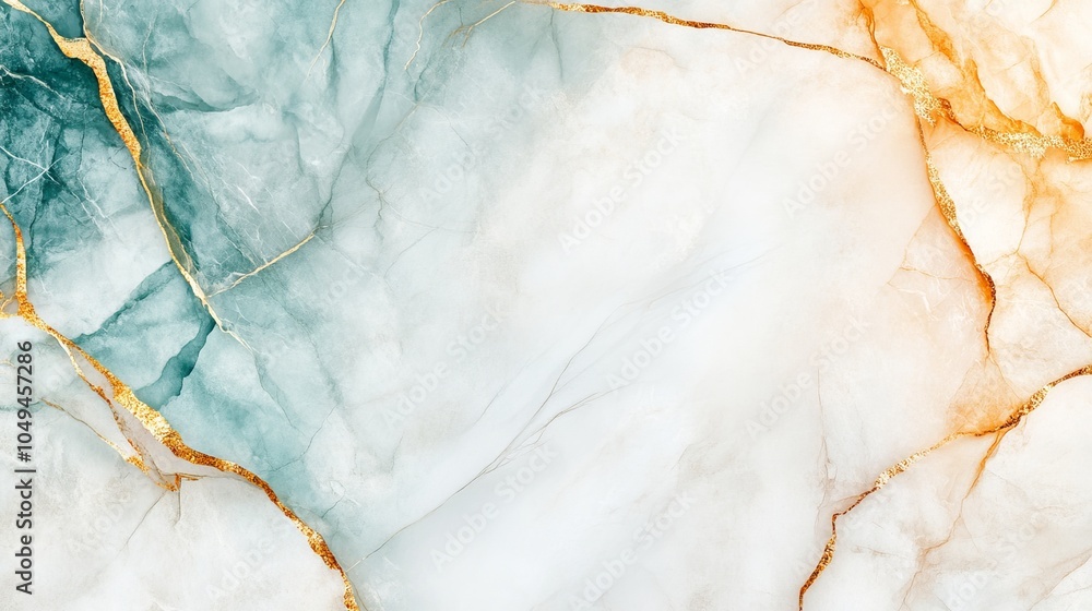 Fototapeta premium Vibrant Abstract Marble Texture Featuring Colorful Patterns, Gold Leaf, and Metallic Accents, Creating a Striking Visual Experience with Rich Depth and Luxury Ideal for Modern Interior Design.