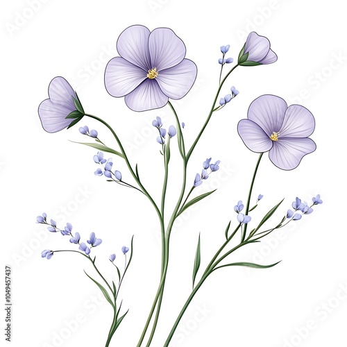 Detailed Illustration of Flax Flower in Bloom