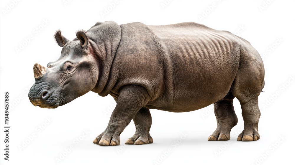 Fototapeta premium A rhino is walking on a white background