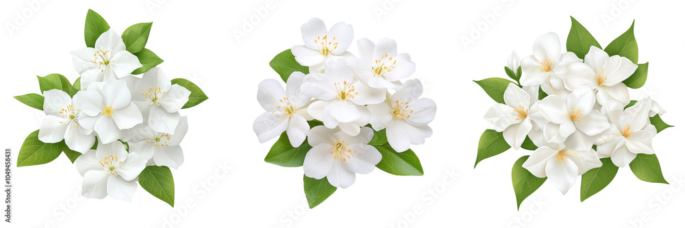 Delicate jasmine blooms emitting fragrance, collection, clipart, isolated on transparent background Delicate jasmine blooms emitting fragrance, collection, clipart, isolated on transparent background