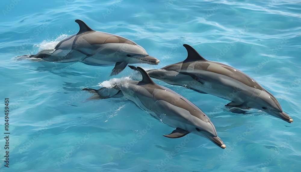 Fototapeta premium Dolphins Swimming in Crystal Ocean