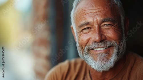 Smiling older man with a beard in natural light