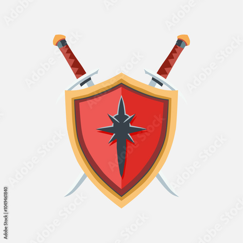 vector illustration of modern sword and shield, sword and shield emblem