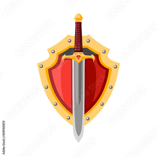 vector illustration of modern sword and shield, sword and shield emblem photo