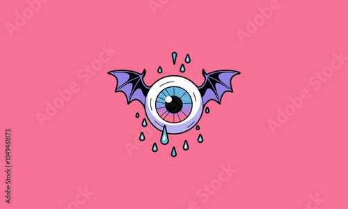 Skull with purple bat wings and cyclops eye design