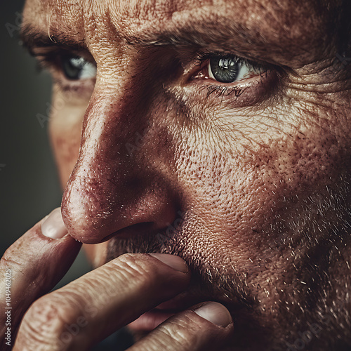 Intense close-up of a pensive man deep in thought photo