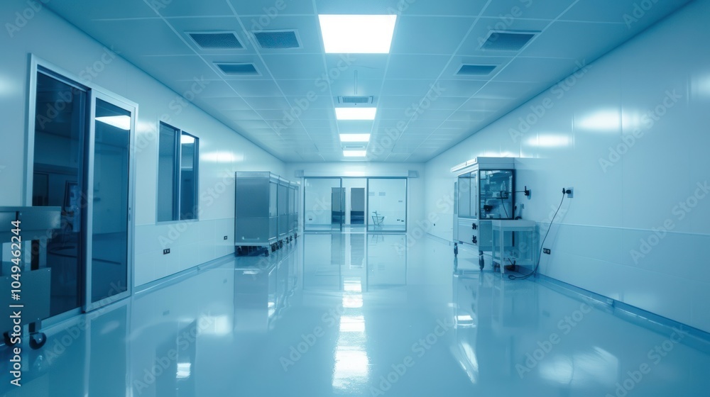 Obraz premium Clean and Empty Corridor with Medical Equipment in a Sterile Room