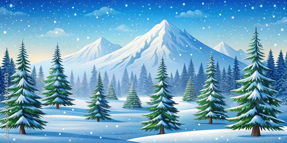 A serene winter wonderland with snow-capped mountains, a dense evergreen forest, and a gentle snowfall. A serene winter wonderland with snow-capped mountains, a dense evergreen forest, and a gentle snowfall.