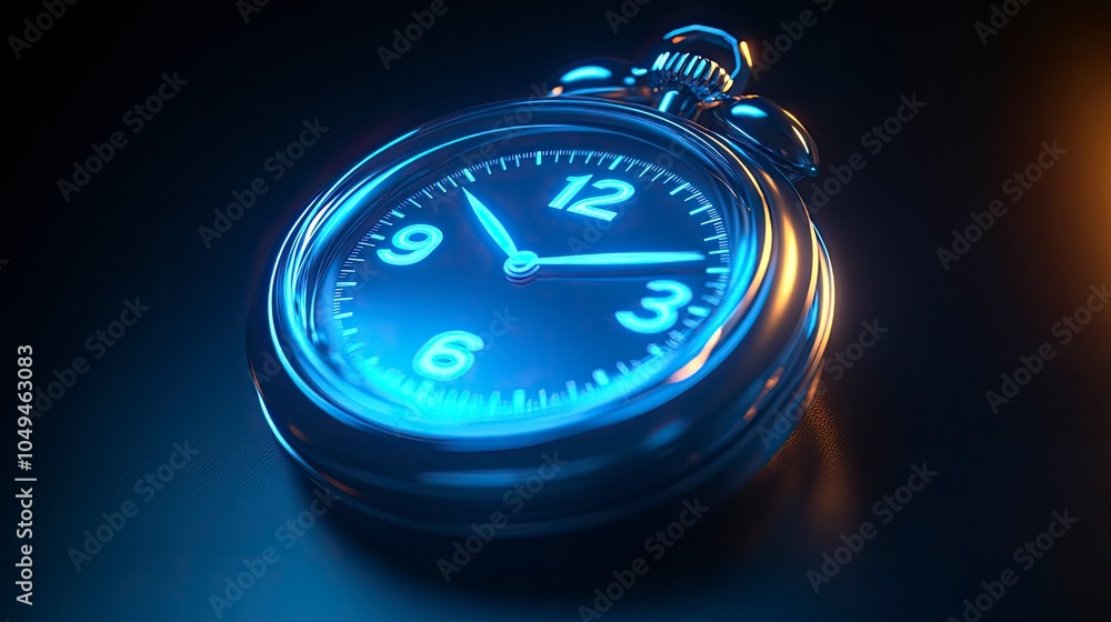 Glowing stopwatch with blue lighting on a dark background Glowing stopwatch with blue lighting on a dark background