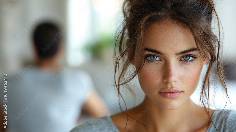 Close-up portrait of a woman with striking blue eyes and a natural look Close-up portrait of a woman with striking blue eyes and a natural look